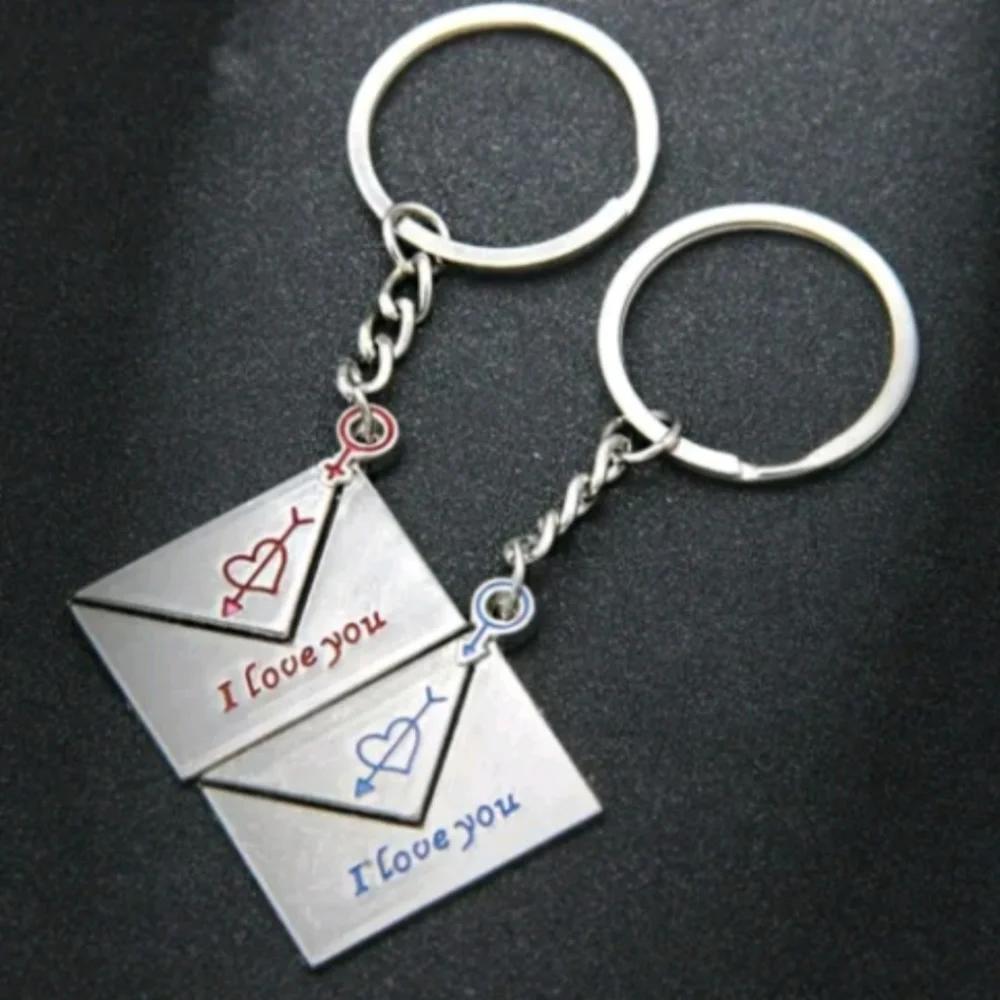 2pc Couples Gift Set Silver I Love You Letters Mail Keychains Keyrings Present